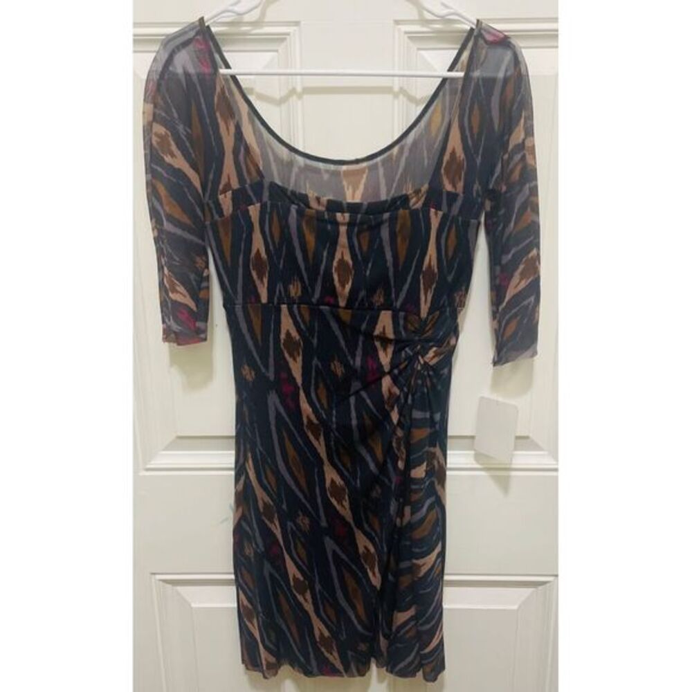 NWT Weston Wear Abstract Print Mesh Overlay 3/4 Sleeve Fitted Dress Size S